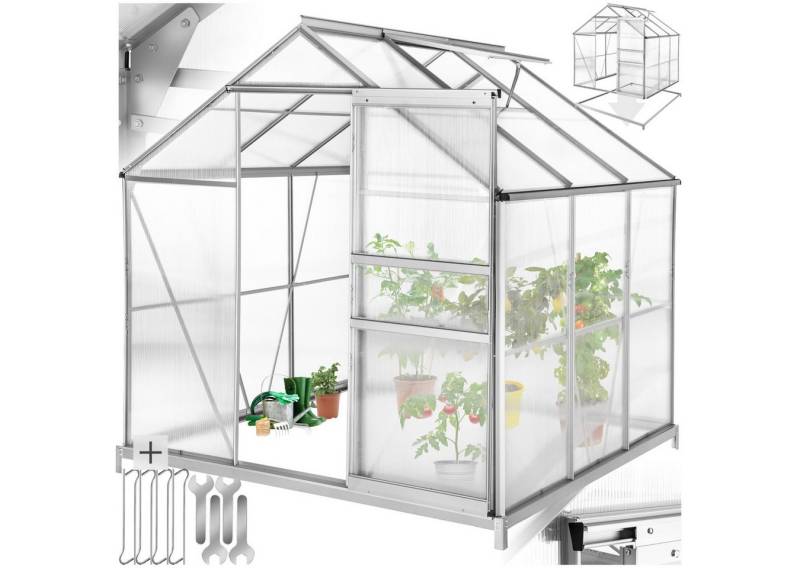 tectake Gewächshaus Treibhaus aus Aluminium mit Fundament, UV-beständig, 0,40 mm Wandstärke, Set, 185 x 190 x 195 cm, 5,85 m³ von tectake