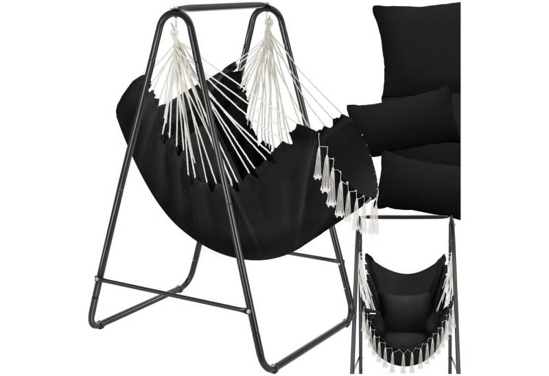 tectake Hängesessel Schaukelstuhl Alison, Boho-Style, Belastbarkeit 160kg, 3 extra dicke Kissen von tectake