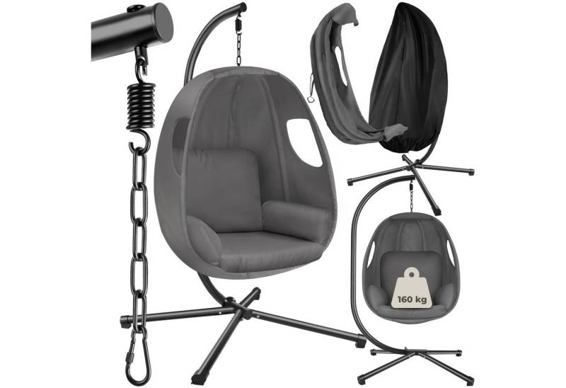 tectake Hängesessel Schaukelstuhl Anika mit Gestell und Kissen 160kg, mit extra dickem Sitzkissen, 360° drehbar von tectake