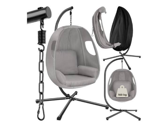 tectake Hängesessel Schaukelstuhl Anika mit Gestell und Kissen 160kg, mit extra dickem Sitzkissen, 360° drehbar, grau, hellgrau, hellgrau tectake Hängesessel Schaukelstuhl Anika mit Gestell und Kissen 160kg, mit extra dickem Sitzkissen, 360° drehbar, grau, hellgrau, hellgrau von tectake