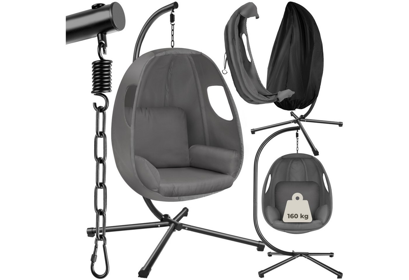 tectake Hängesessel Schaukelstuhl Anika mit Gestell und Kissen 160kg, mit extra dickem Sitzkissen, 360° drehbar tectake Hängesessel Schaukelstuhl Anika mit Gestell und Kissen 160kg, mit extra dickem Sitzkissen, 360° drehbar von tectake
