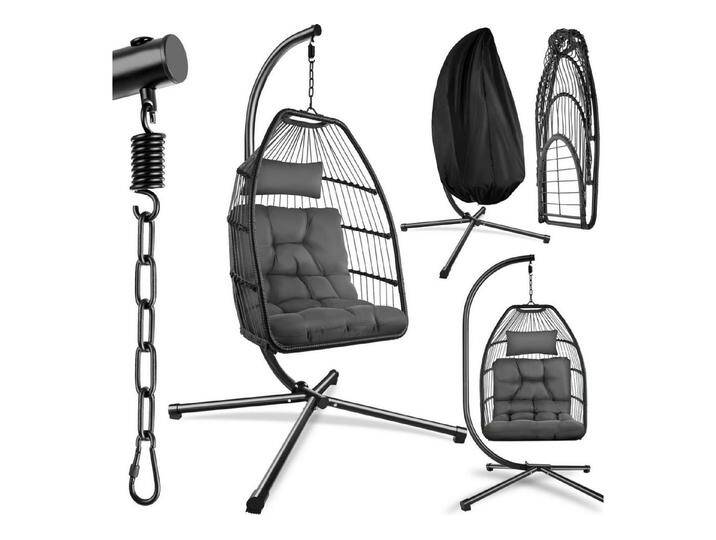 tectake Hängesessel Schaukelstuhl Ariane mit Gestell und Kissen 160kg, mit extra dickem Sitz- und Kopfkissen, grau, dunkelgrau, dunkelgrau tectake Hängesessel Schaukelstuhl Ariane mit Gestell und Kissen 160kg, mit extra dickem Sitz- und Kopfkissen, grau, dunkelgrau, dunkelgrau von tectake