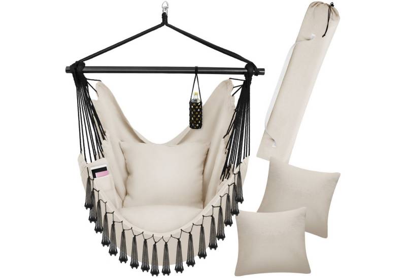 tectake Hängesessel Schaukelstuhl Malika, Boho-Style, Belastbarkeit 150kg, extra dicke Sitz- und Rückenkissen von tectake