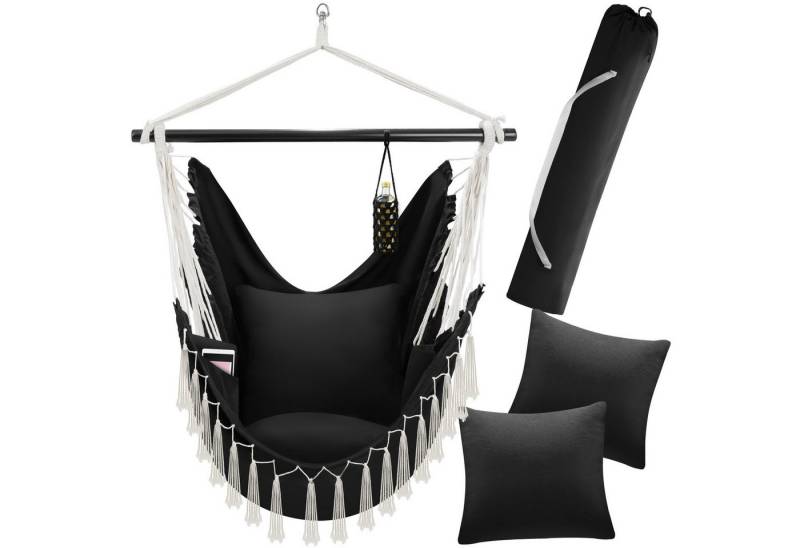 tectake Hängesessel Schaukelstuhl Malika, Boho-Style, Belastbarkeit 150kg, extra dicke Sitz- und Rückenkissen von tectake
