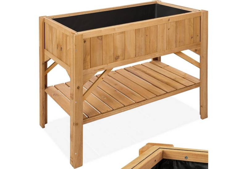 tectake Hochbeet Pflanzenkasten mit Ablage 119x57x90cm, aus Holz, mit Ablage von tectake