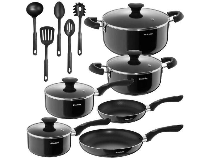 tectake KOCHTOPFSET, Schwarz, Metall, Rund, Kochen, Töpfe, Topfsets von tectake