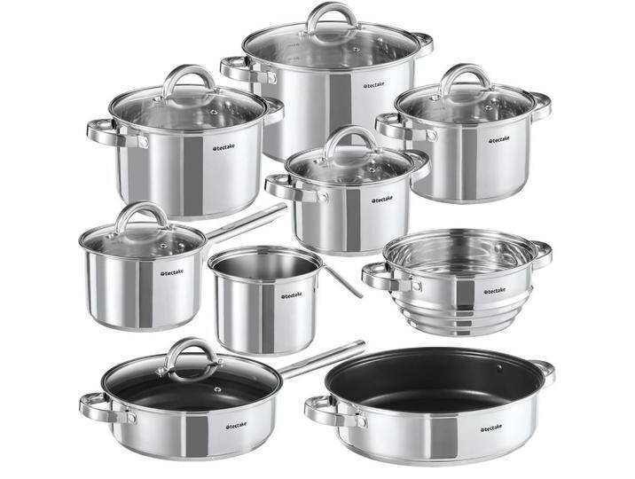 tectake KOCHTOPFSET, Silber, Metall, Rund, Kochen, Töpfe, Topfsets von tectake