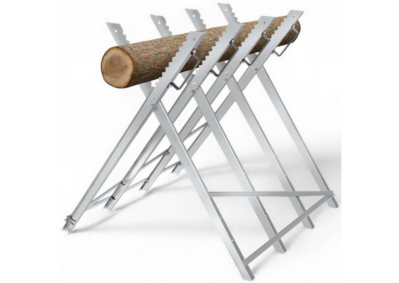 tectake Klappbock Holzsägebock, aus verzinktem Stahl mit 4 Stammhaltern von tectake