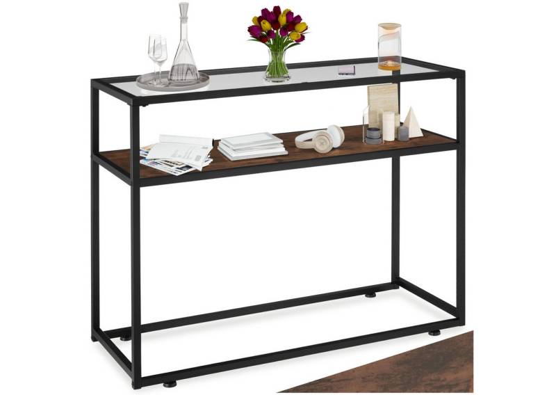 tectake Konsolentisch Beistelltisch Kilkenny 100x41x80,5cm (1-St., 1 tlg), Schlanker Konsolentisch mit Glasoberfläche im trendigen Industrie-Chic von tectake