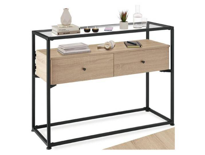 tectake Konsolentisch Reading (1-St., 1 tlg), Stilvoller Konsolentisch im charmanten Industrie-Chic, braun, Industrial Holz Hell, Eiche Sonoma von tectake