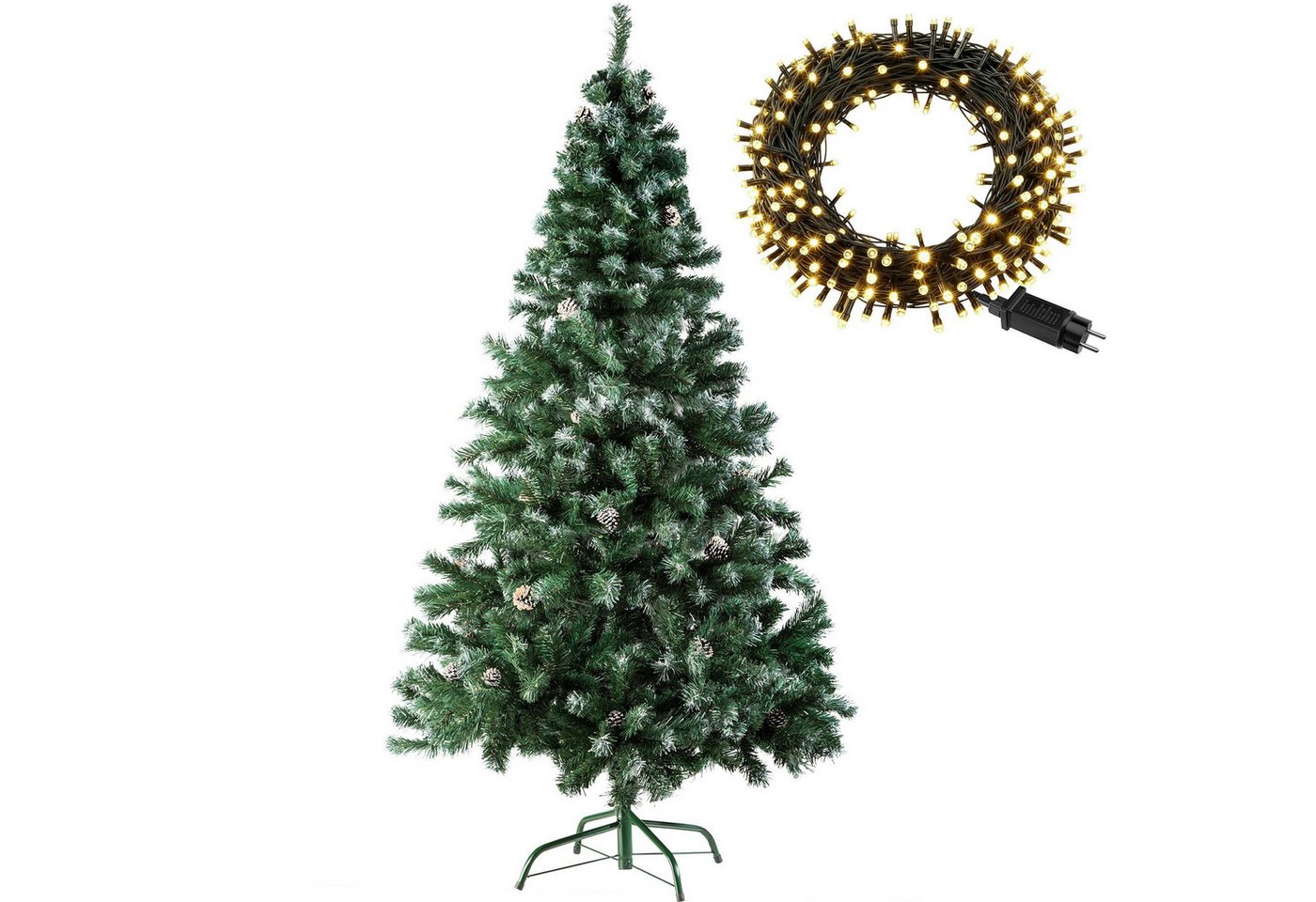 tectake Künstlicher Weihnachtsbaum Set Weihnachtsbaum mit Lichterkette, Undekorierter/Unbeleuchteter Baum, 180 cm, künstlich mit Zapfen von tectake