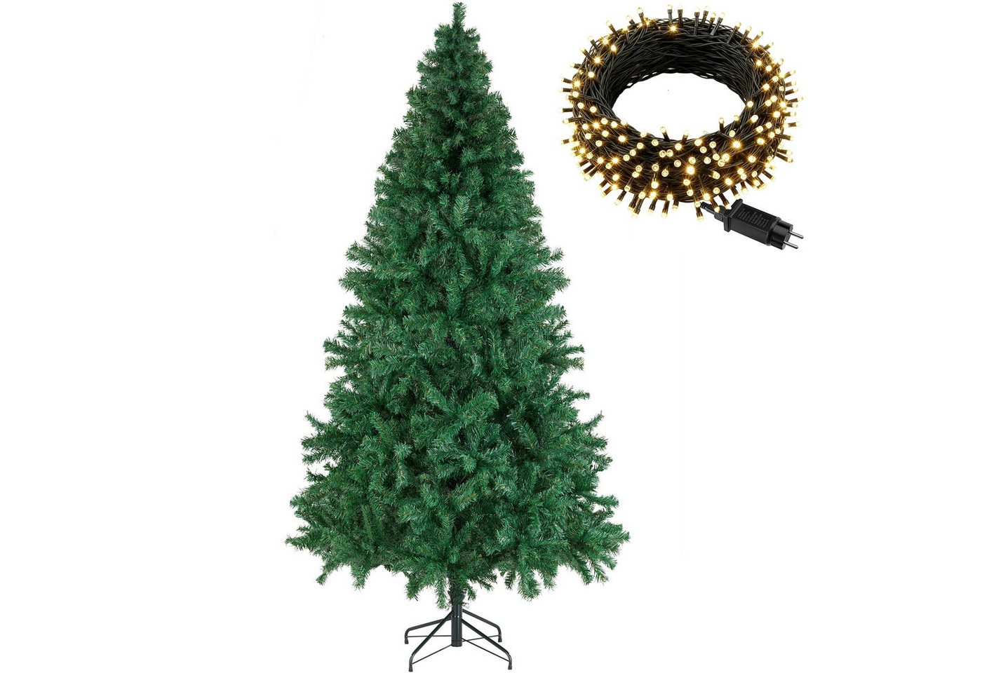 tectake Künstlicher Weihnachtsbaum Set Weihnachtsbaum mit Lichterkette, Undekorierter/Unbeleuchteter Baum, künstlich in Grün, mit dichten Nadeln von tectake