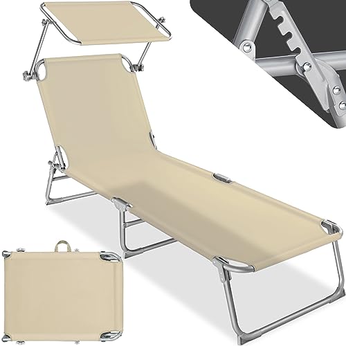 tectake Liegestuhl Garten mit Sonnenschutz, Gartenliege klappbar, Balkon oder Terrassen Liege mit Verstellbarer Rückenlehne, Strandliege mit Sonnendach, bis zu 110 kg belastbar - beige tectake Liegestuhl Garten mit Sonnenschutz, Gartenliege klappbar, Balkon oder Terrassen Liege mit Verstellbarer Rückenlehne, Strandliege mit Sonnendach, bis zu 110 kg belastbar - beige von tectake