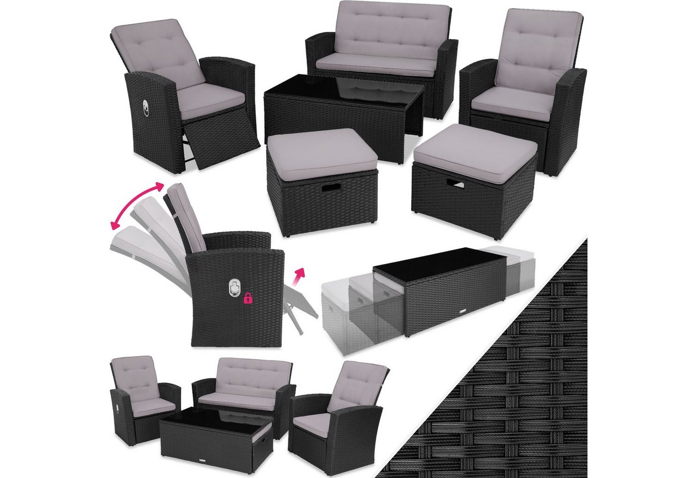 tectake Loungeset Bari, (Set, 6-tlg), mit verstellbarer Rückenlehne von tectake