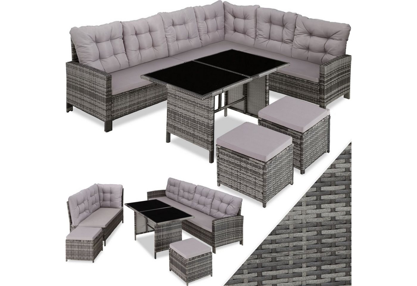 tectake Loungeset Rattan Lounge, (Set, 6-tlg), Stabiles Gestell aus robustem Stahl von tectake