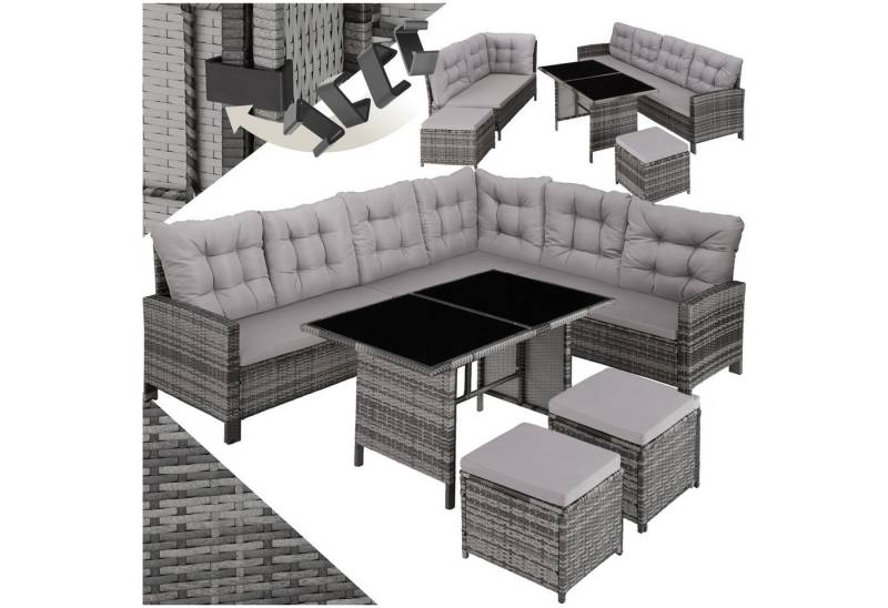 tectake Loungeset Rattan Lounge, (Set, 6-tlg), Stabiles Gestell aus robustem Stahl von tectake