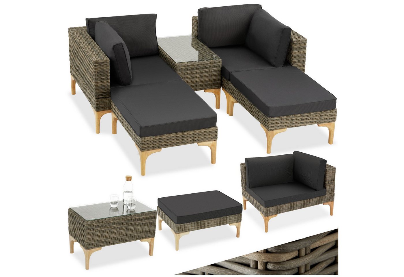 tectake Loungeset Bellaria, (Set, 5-tlg), individuell kombinierbar von tectake