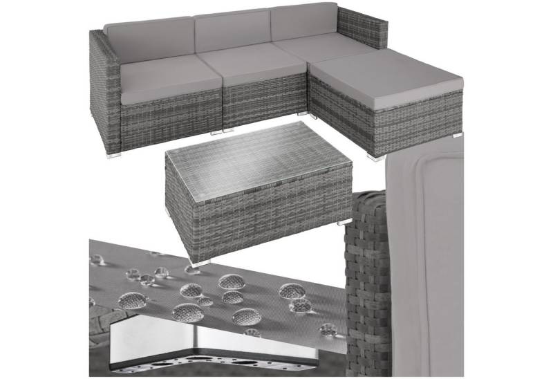 tectake Loungeset Rattan Lounge, (Set, 5-tlg), Robustes Gestell aus Stahl von tectake