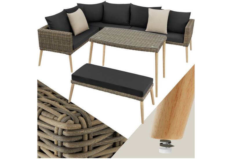 tectake Loungeset Rattan Lounge, (Set, 3-tlg), Stabiles Gestell aus leichtem und rostfreiem Aluminium von tectake