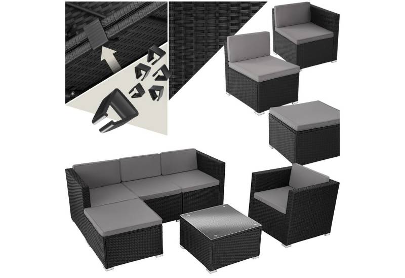 tectake Loungeset Rattan Lounge, (Set, 6-tlg), Solides Stahlgestell mit Pulverbeschichtung von tectake