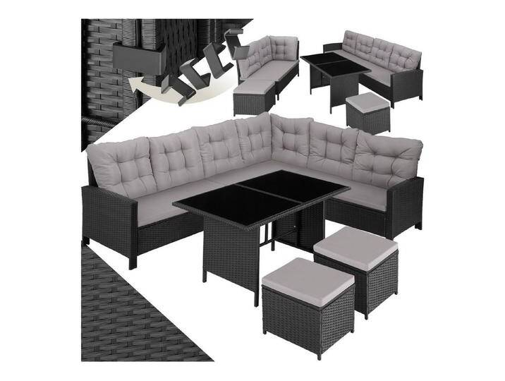 tectake Loungeset Rattan Lounge, (Set, 6-tlg), Stabiles Gestell aus robustem Stahl, schwarz, schwarz von tectake
