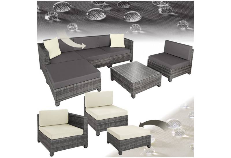 tectake Loungeset Rattan Lounge, (Set, 6-tlg), Weiche Sitzpolster, 10 cm dick, abnehmbar, hoher Komfort von tectake