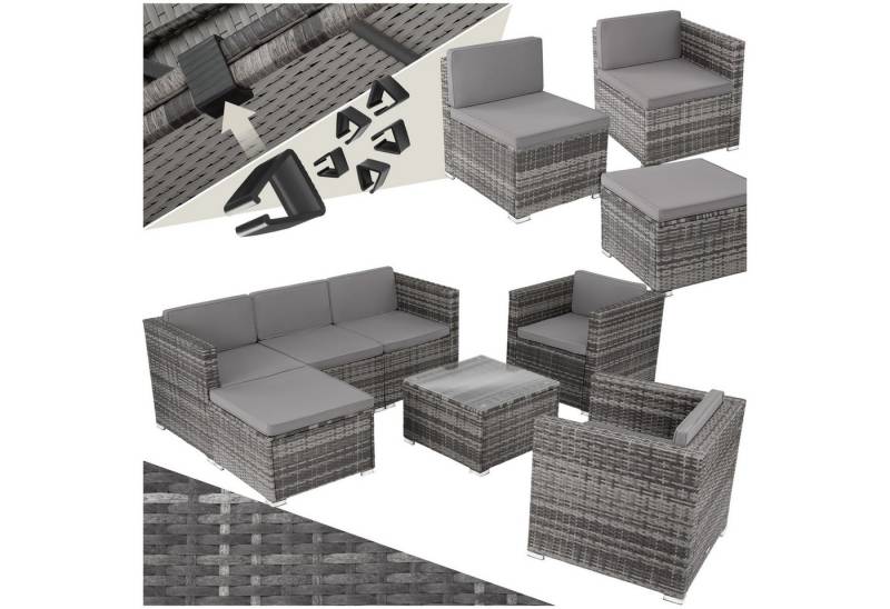 tectake Loungeset Rattan Lounge, (Set, 7-tlg), Solides Stahlgestell mit Pulverbeschichtung von tectake