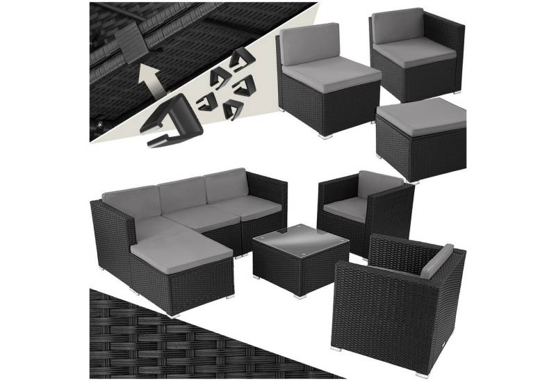 tectake Loungeset Rattan Lounge, (Set, 7-tlg), Solides Stahlgestell mit Pulverbeschichtung von tectake