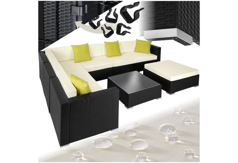 tectake Loungeset Rattan Lounge, (Set, 8-tlg), Tisch mit Glasoberfläche, Gestell aus Aluminium von tectake