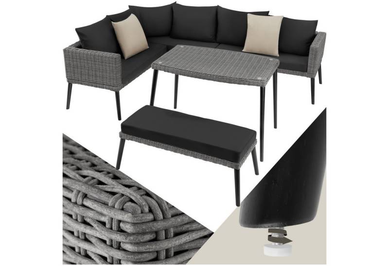 tectake Loungeset Rattan Lounge, (Set., 3-tlg), Stabiles Gestell aus leichtem und rostfreiem Aluminium von tectake