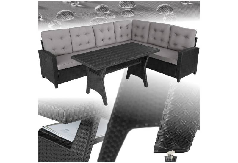 tectake Loungeset Rattan Lounge, (Set., 3-tlg), Stabiles Gestell aus robustem Stahl von tectake
