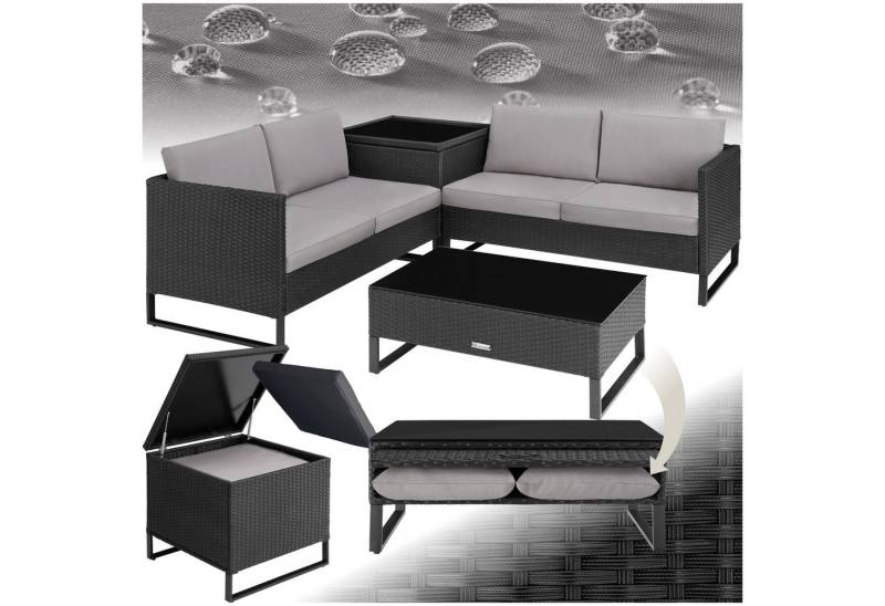 tectake Loungeset Rattan Lounge, (Set., 4-tlg), Stabiles Stahlgestell mit höhenverstellbaren Kunststofffüßen von tectake