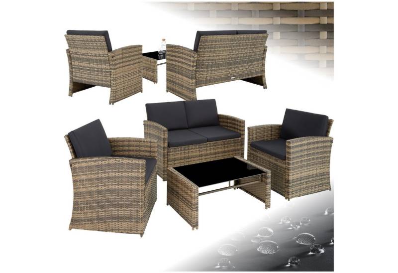tectake Loungeset Rattan Lounge, (Set., 5-tlg), Robustes Gestell aus Stahl von tectake