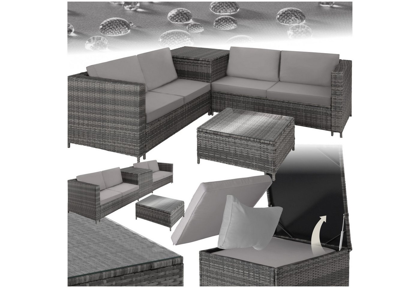 tectake Loungeset Rattan Lounge, (Set., 5-tlg), Robustes Gestell aus Stahl von tectake