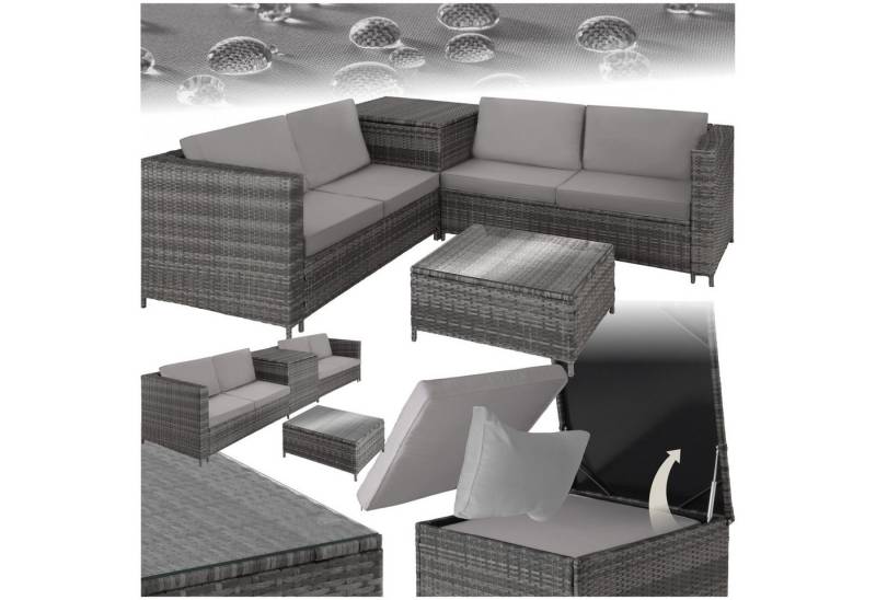 tectake Loungeset Rattan Lounge, (Set., 5-tlg), Robustes Gestell aus Stahl von tectake