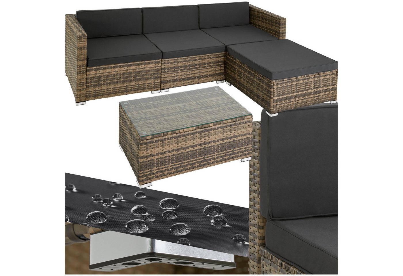 tectake Loungeset Rattan Lounge, (Set., 5-tlg), Robustes Gestell aus Stahl von tectake