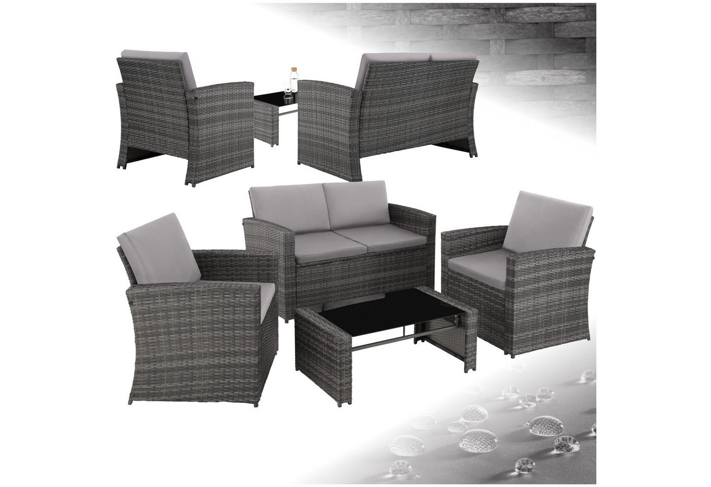 tectake Loungeset Rattan Lounge, (Set., 5-tlg), Robustes Gestell aus Stahl von tectake