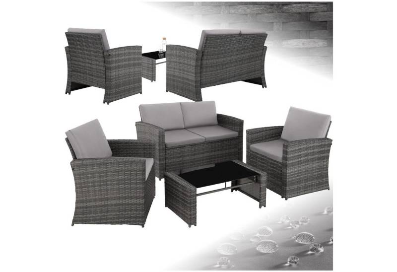 tectake Loungeset Rattan Lounge, (Set., 5-tlg), Robustes Gestell aus Stahl von tectake