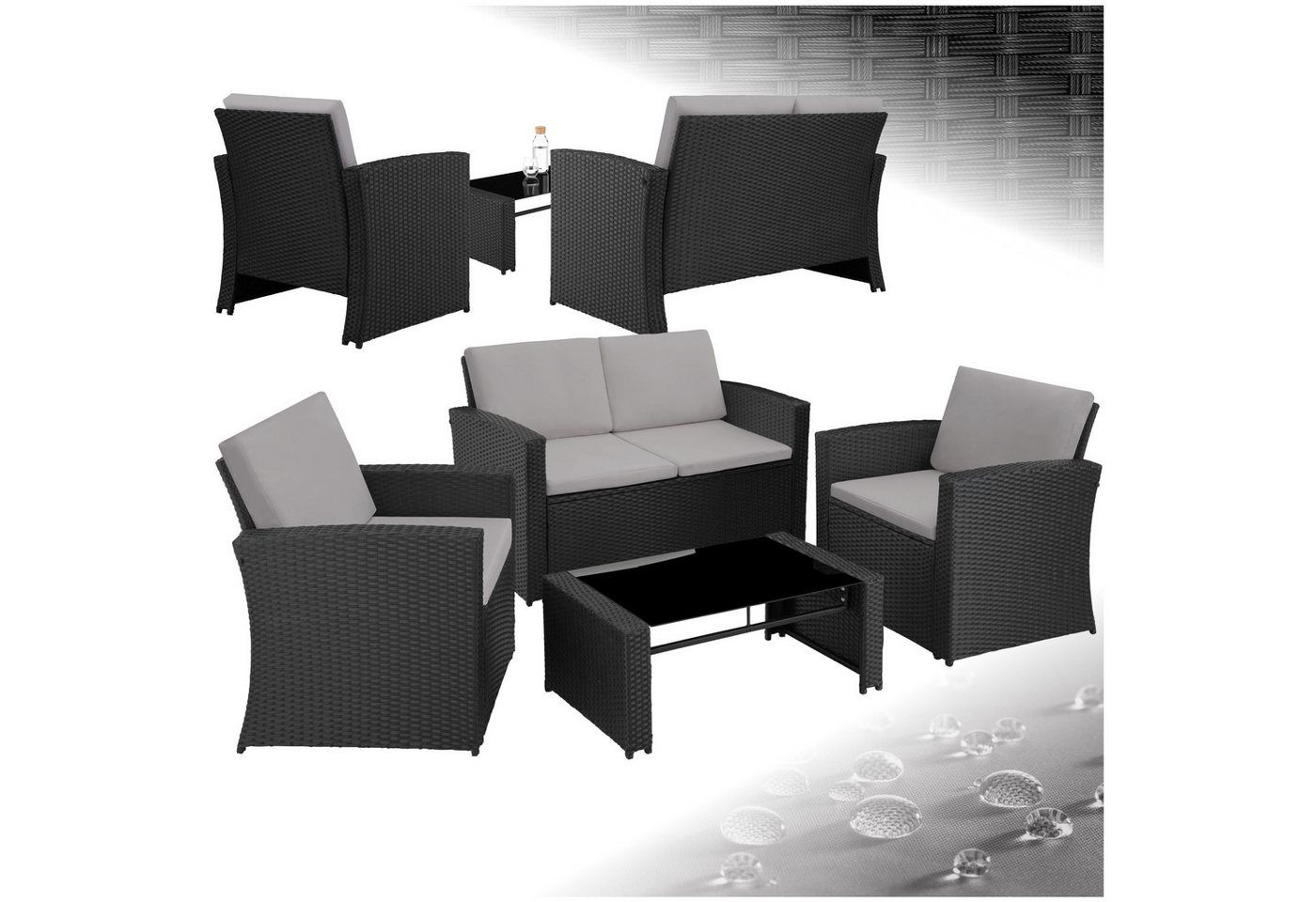 tectake Loungeset Rattan Lounge, (Set., 5-tlg), Robustes Gestell aus Stahl von tectake