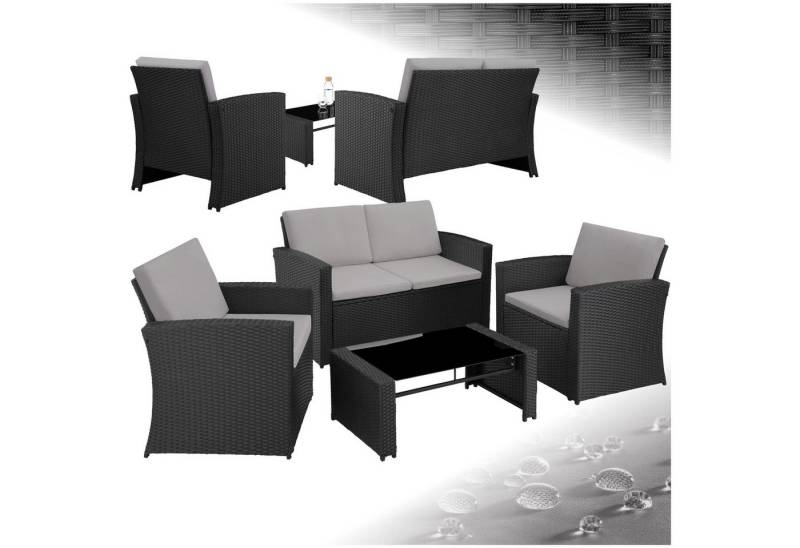 tectake Loungeset Rattan Lounge, (Set., 5-tlg), Robustes Gestell aus Stahl von tectake