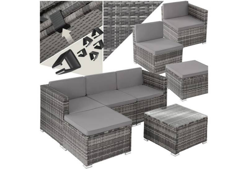 tectake Loungeset Rattan Lounge, (Set., 5-tlg), Solides Stahlgestell mit Pulverbeschichtung von tectake