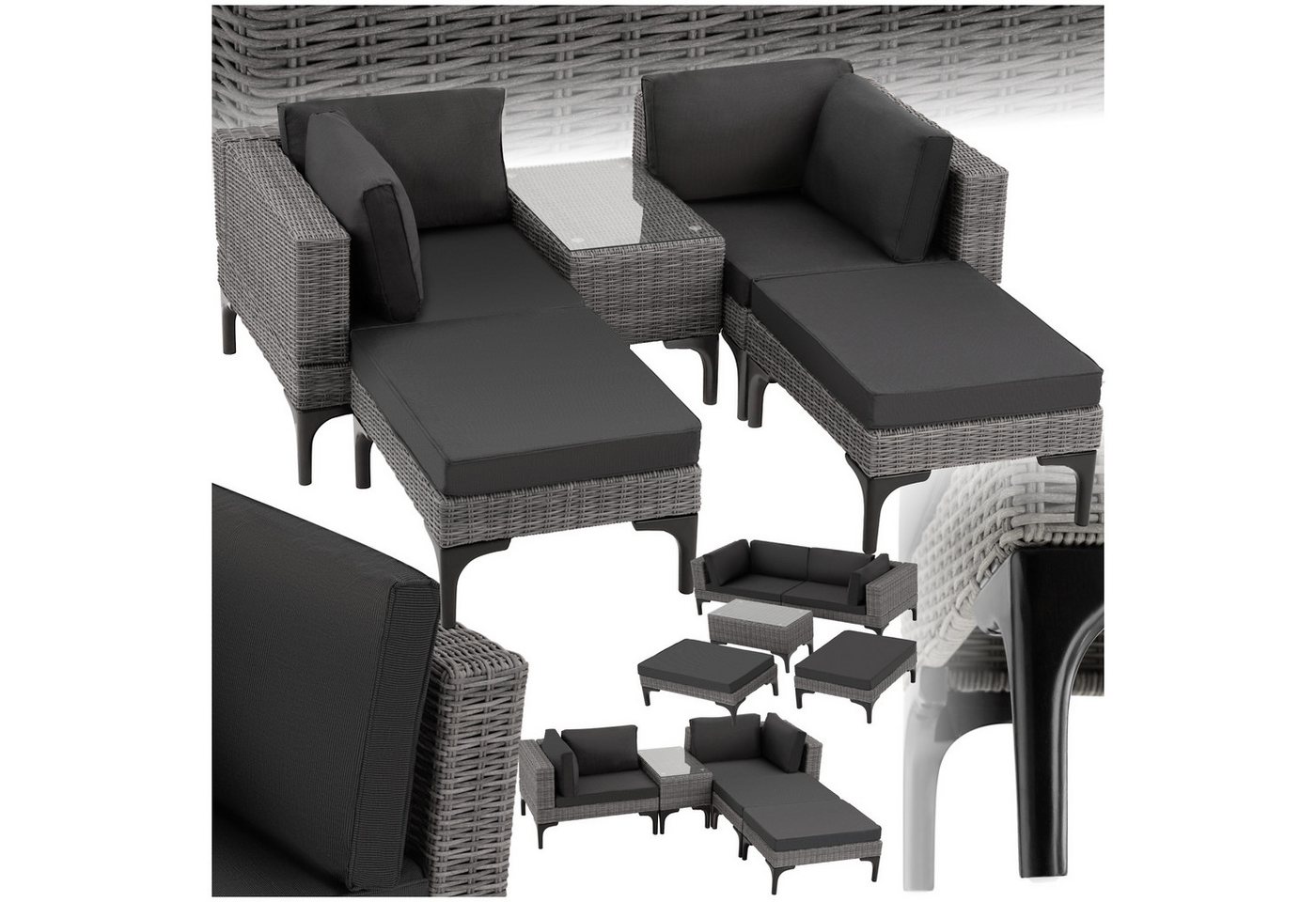 tectake Loungeset Rattan Lounge, (Set., 5-tlg), Stabiles Gestell aus leichtem und rostfreiem Aluminium von tectake