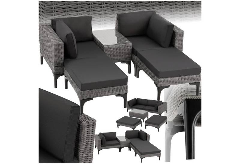 tectake Loungeset Rattan Lounge, (Set., 5-tlg), Stabiles Gestell aus leichtem und rostfreiem Aluminium von tectake