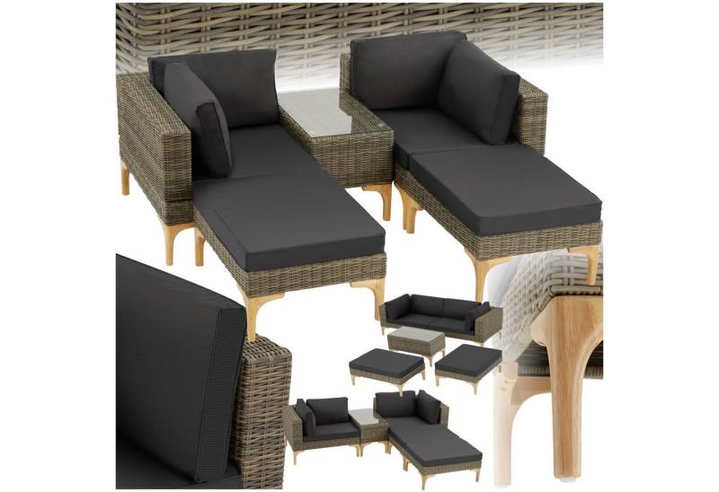 tectake Loungeset Rattan Lounge, (Set., 5-tlg), Stabiles Gestell aus leichtem und rostfreiem Aluminium von tectake