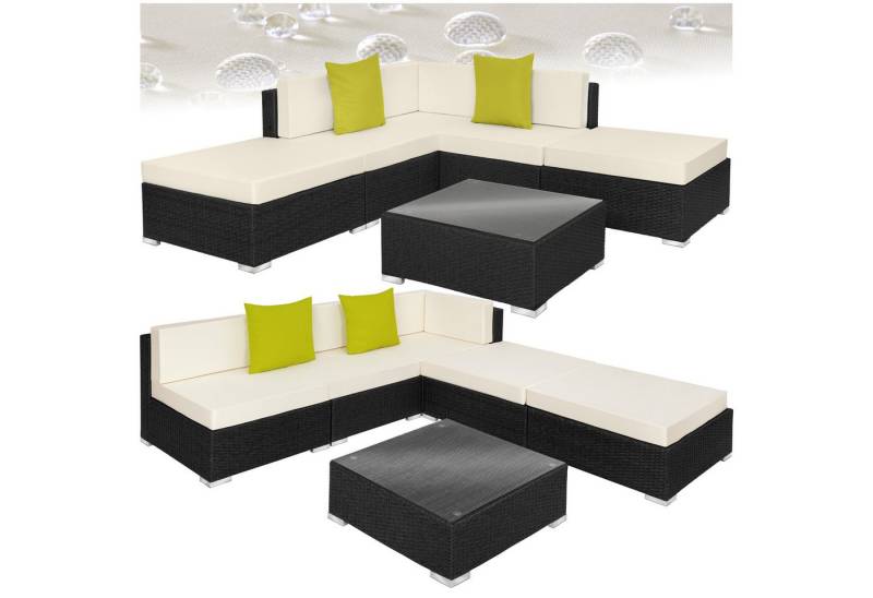 tectake Loungeset Rattan Lounge, (Set., 6-tlg), Glastisch mit Alu-Gestell & Edelstahlschrauben – rostfrei von tectake