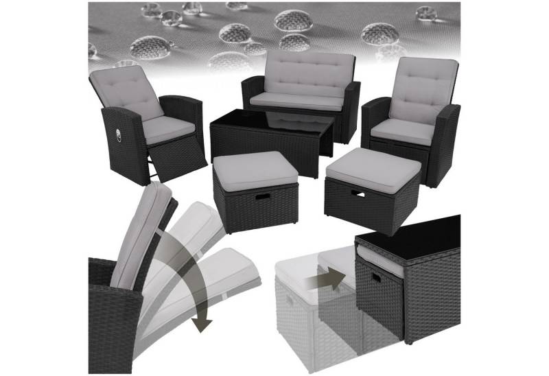 tectake Loungeset Rattan Lounge, (Set., 6-tlg), Stabiles Gestell aus leichtem und rostfreiem Aluminium von tectake