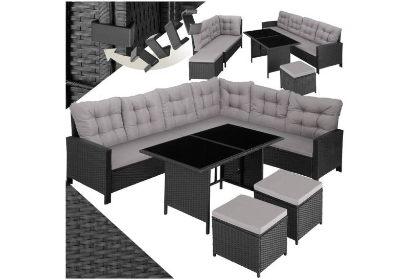 tectake Loungeset Rattan Lounge, (Set., 6-tlg), Stabiles Gestell aus robustem Stahl von tectake