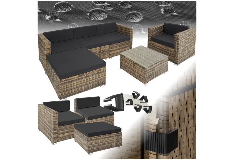 tectake Loungeset Rattan Lounge, (Set., 6-tlg), Tisch mit Glasplatte von tectake