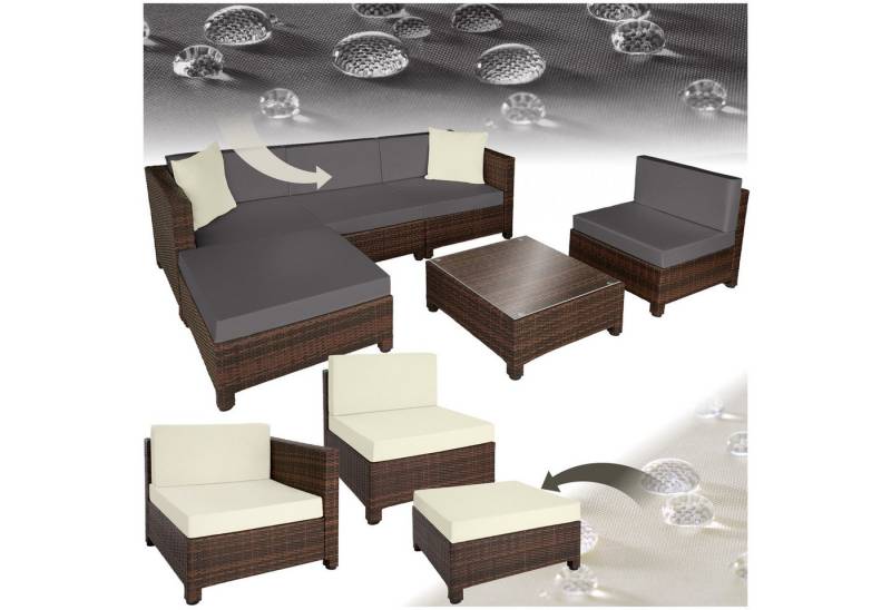 tectake Loungeset Rattan Lounge, (Set., 6-tlg), Weiche Sitzpolster, 10 cm dick, abnehmbar, hoher Komfort von tectake