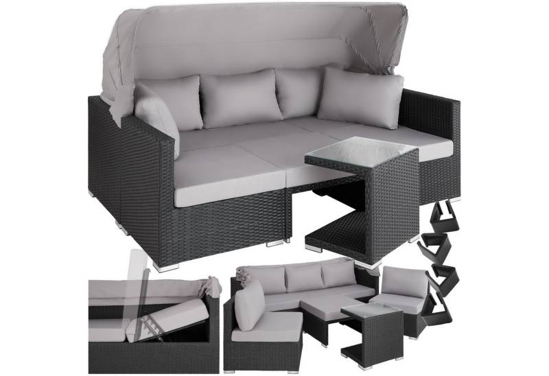 tectake Loungeset Rattan Lounge, (Set., 7-tlg), Klappbarer Sonnenschutz von tectake